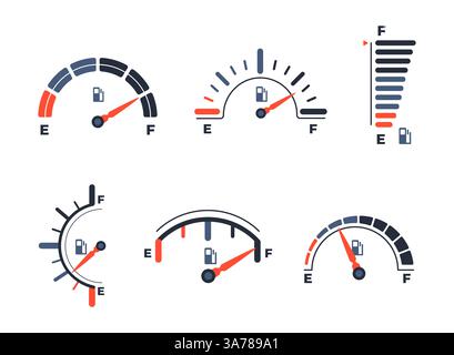 Indicatore carburante. Indicatori del combustibile, contatore del gas. Indicatore a barre del livello dell'olio nel serbatoio. Illustrazione vettoriale Illustrazione Vettoriale