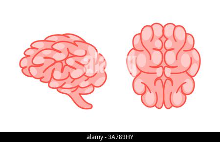 Il cervello umano visto da un lato e dall'alto, in toni rosa tenui, che rappresentano la complessità della mente umana Illustrazione Vettoriale