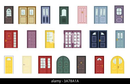 Porta d'ingresso colorata sulle case. Facciata della casa o ingresso alla camera. Illustrazione vettoriale Illustrazione Vettoriale