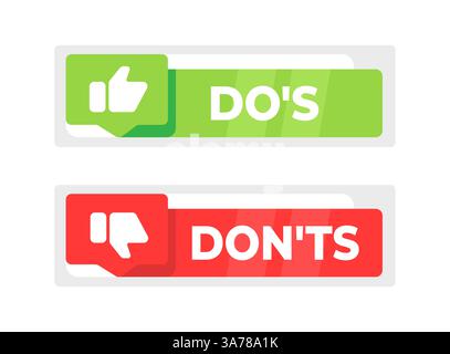 Banner a bolla di discorso DOS and Donts. Etichetta promozionale e pubblicitaria. Illustrazione vettoriale Illustrazione Vettoriale