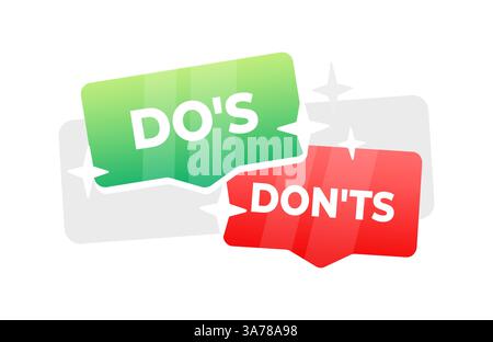 Banner a bolla di discorso DOS and Donts. Etichetta promozionale e pubblicitaria. Illustrazione vettoriale Illustrazione Vettoriale