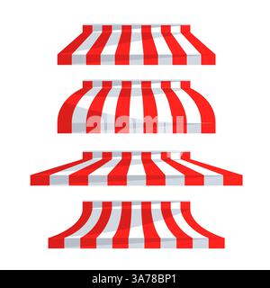 Riporre il set tenda. Scopri la tettoia. Tenda a strisce. Market, Cafe, tendina parasole. Illustrazione vettoriale Illustrazione Vettoriale