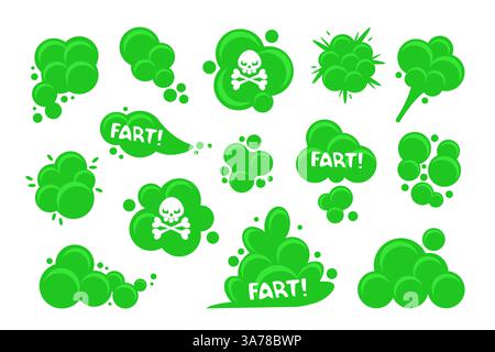 Odore di fumo verde o scorza. Divertente simbolo di flatulenza. Odore cattivo o tossico. Illustrazione vettoriale Illustrazione Vettoriale