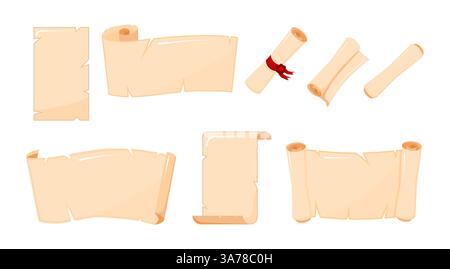 SRT di rotoli e pergamene di carta antica in bianco. Illustrazione vettoriale Illustrazione Vettoriale