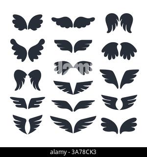 Set di ali d'angelo nero. Le graziose ali bianche di animale Illustrazione Vettoriale