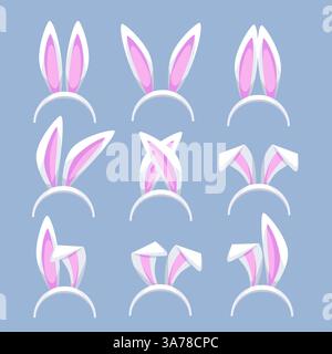 Set con fascia per orecchie di coniglio pasquale. Bunny Ears maschera. Fascia per bambini. Illustrazione Vettoriale