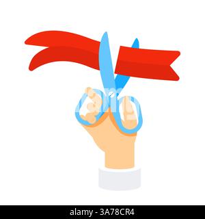 Forbici per tagliare il nastro rosso. Grande apertura. Apertura della cerimonia Illustrazione Vettoriale