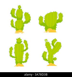 Set di cactus luminosi. Set di cactus cartoni animati. Piante decorative per la casa Illustrazione Vettoriale