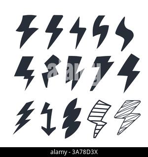 Set di icone flash fulmine. Thunderbolt, simbolo Flash Illustrazione Vettoriale