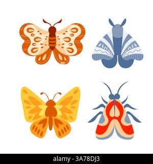 Set farfalle. Ali colorate con farfalla primaverile. Splendido insetto floreale tropicale Illustrazione Vettoriale