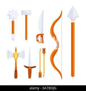 Set di armi medievali. Spade post apocalittiche. Icona dell'arma da gioco Illustrazione Vettoriale