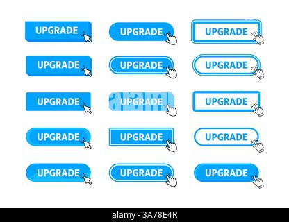Pulsante Aggiorna facendo clic con il puntatore. Pulsante Web. Pressione delle dita. Fare clic per aggiornare il concetto. Illustrazione vettoriale Illustrazione Vettoriale