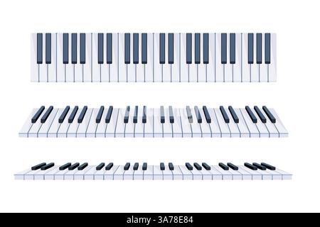 Set di tastiere per pianoforte. Collezione di strumenti musicali fila di tasti in bianco e nero, tre tipi Illustrazione Vettoriale