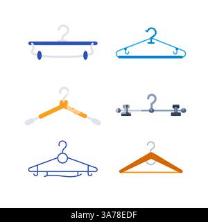 Appendiabiti. Appendiabiti in legno, plastica e metallo. Illustrazione Vettoriale