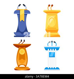Tribunale del podio. Supporto Podium Rostrum per dibattito con microfoni Illustrazione Vettoriale