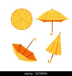 Ombrellone, ombrelloni per set pioggia. Protezione antipioggia ombrello aperto. Illustrazione Vettoriale