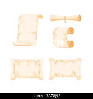 Serie di rotoli di carta vecchi che rappresentano i documenti storici. Illustrazione Vettoriale