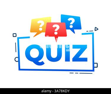 Banner del quiz con punti interrogativi visualizzati in bolle Illustrazione Vettoriale