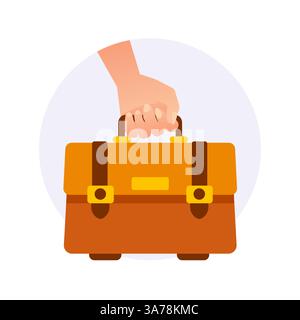 Uomo d'affari con una valigetta marrone, illustrazione del concetto di business Illustrazione Vettoriale