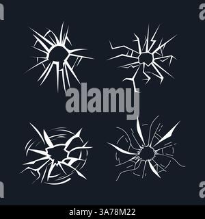 Serie di incrinature radiali che mostrano la rottura del vetro su sfondo scuro Illustrazione Vettoriale