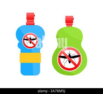 Bottiglie spray repellenti per zanzare che proteggono dalla malaria e dal virus zika Illustrazione Vettoriale