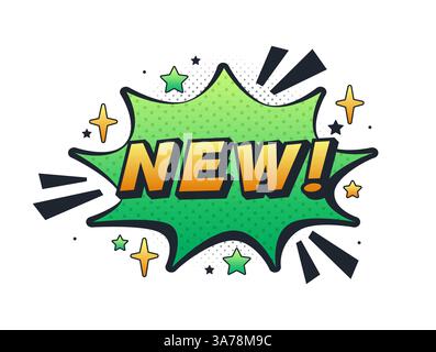 Fumetto verde che annuncia qualcosa di nuovo. Illustrazione Vettoriale