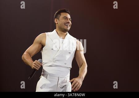 Madrid, Spagna. 26 marzo 2025. Il cantante messicano Carlos Rivera si esibisce durante un concerto alla Movistar Arena di Madrid il 26 marzo 2025, Spagna. (Foto di Oscar Gonzalez/Sipa USA) credito: SIPA USA/Alamy Live News Foto Stock