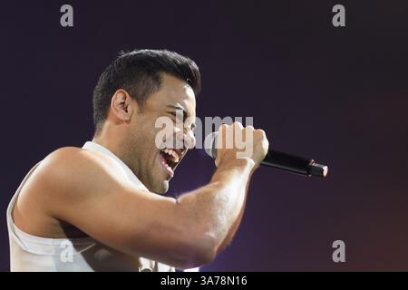 Madrid, Spagna. 26 marzo 2025. Il cantante messicano Carlos Rivera si esibisce durante un concerto alla Movistar Arena di Madrid il 26 marzo 2025, Spagna. (Foto di Oscar Gonzalez/Sipa USA) credito: SIPA USA/Alamy Live News Foto Stock
