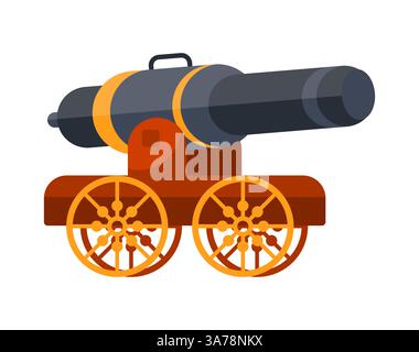 Cannone di grandi dimensioni posizionato su un carro gommato, pronto a fuoco, isolato su sfondo bianco Illustrazione Vettoriale
