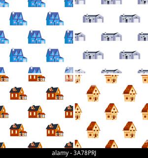 Motivo senza cuciture con case colorate che rappresentano il quartiere periferico caratterizzato da vari stili architettonici Illustrazione Vettoriale