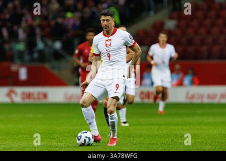 Robert Lewandowski visto durante la partita di qualificazione ai Mondiali 2026 tra le squadre nazionali di Polonia e Malta al PGE Narodowy (Maciej Rogowski) Foto Stock