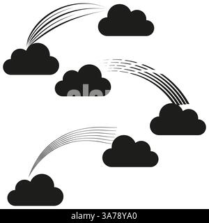 Ripetizione ad arco nuvola. Linee curve astratte. Forma meteorologica dinamica. Vettore bianco e nero. Illustrazione Vettoriale
