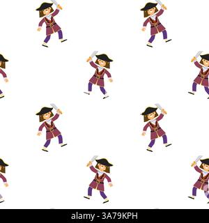 Motivo senza cuciture di pirati cartoni animati con asole su sfondo bianco. Illustrazione Vettoriale