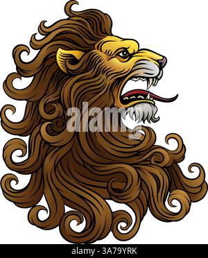 Stile vintage con incisione a leone e taglio a leone Illustrazione Vettoriale