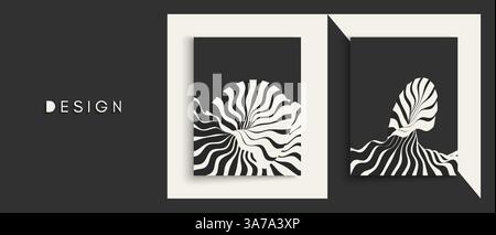 Abstract background ondulate. Modello con illusione ottica. Libro di testo, Opuscolo o brochure mockup. Cover Design modello. Il futuristico illustrazione vettoriale. Illustrazione Vettoriale