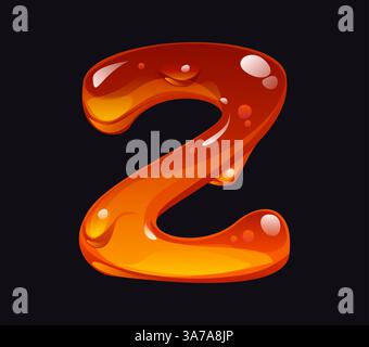 Caratteri cartoni animati di miele saporito Z. lettera di flusso ambrata dolce, simbolo del vettore caramello giallo. Simbolo del carattere ABC del miele liquido o caramelle gustose elemento alfabeto inglese del cartoni animati Illustrazione Vettoriale