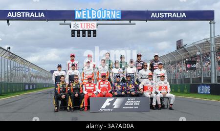 17 marzo 2013 - Melbourne, Victoria, Australia - i piloti posano per la foto ufficiale dei piloti il quarto giorno del Gran Premio di Formula uno 2013, Melbourne, Australia. (Immagine di credito: © Theo Karanikos/ZUMAPRESS.com) Foto Stock