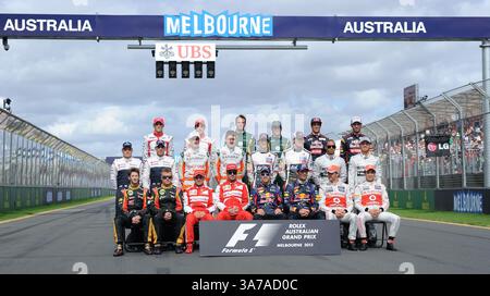 17 marzo 2013 - Melbourne, Victoria, Australia - i piloti posano per la foto ufficiale dei piloti il quarto giorno del Gran Premio di Formula uno 2013, Melbourne, Australia. (Immagine di credito: © Theo Karanikos/ZUMAPRESS.com) Foto Stock