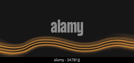 Linee dorate al neon astratte su sfondo nero. Banner lungo Foto Stock