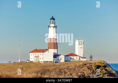 paesaggio invernale del faro di montauk Foto Stock