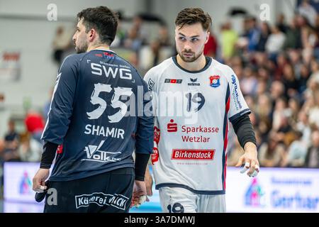 Yahav Shamir (TV Huttenberg, 55), Vit Reichl (TV Huttenberg, 19) 2. HBL; TV Huttenberg - tu Ferndorf: Huttenberg, 26.03.25 crediti: dpa Picture Alliance/Alamy Live News Foto Stock