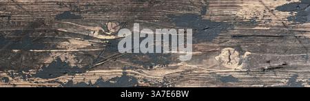 Superficie in legno invecchiato con vernice nera incrinata e primo piano con trama a grana naturale Foto Stock