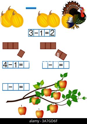 Matematica, familiarità con un segno meno, sottrazione. Illustrazione Vettoriale