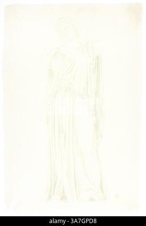 Una figura delicata drappeggiata da capi fluenti si staglia con grazia, trasudando un senso di eleganza senza tempo e bellezza classica. Le linee morbide e i dettagli sottili sottolineano l'espressione serena e la postura., arte classica con un tocco moderno reinventata da Artotop, Statua Antica di donna eretta drappeggiata, 1774, John Downman, inglese, 1750-1824, Inghilterra, carbone sull'avorio, carta posata Foto Stock