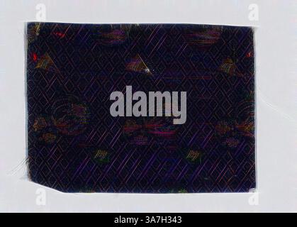 Un tessuto riccamente strutturato caratterizzato da un motivo geometrico di forme a incastro in colori vivaci, su sfondo scuro. Il design intricato mostra un equilibrio di simmetria e complessità, migliorando il suo fascino visivo., arte classica con un tocco moderno reinventata da Artotop, Fragment, periodo Edo (1615-1868), 1775/1800, Giappone, intreccio semplice in seta con orditi accoppiati e tessuti automodellanti Foto Stock