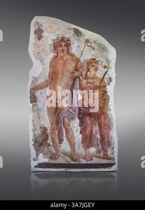 Affresco romano del dio del vino Bacco e del suo compagno Sileno, 30 a.C., Villa Boscoreale vicino a Pompei. British Museum di Londra. inv. 1899.2-1 Foto Stock