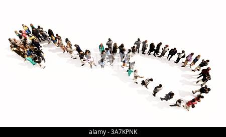 Concetto o grande riunione concettuale di persone che formano un'immagine di uno stetoscopio su sfondo bianco. Una metafora dell'illustrazione 3d per un controllo Foto Stock