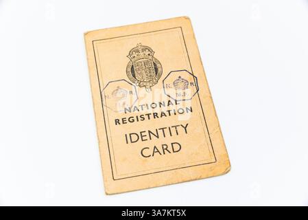 Carta d'identità di registrazione nazionale rilasciata poco dopo la seconda guerra mondiale nel Regno Unito. Per l'uso in caso di emergenza nazionale Foto Stock