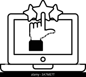 Un'immagine in bianco e nero di una mano che punta verso una stella. Concetto di dare un pollice o una valutazione positiva Illustrazione Vettoriale