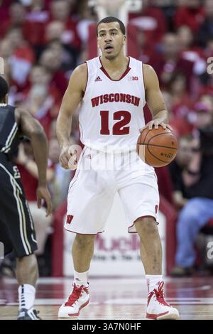 3 marzo 2013 - Madison, Wisconsin, U. S - i Wisconsin Badgers guardano TRAEVON JACKSON, visto qui durante una partita di basket della NCAA contro i Purdue Boilermakers al Kohl Center. (Immagine di credito: © TriplePlayNewMedia/ZUMAPRESS.com) Foto Stock